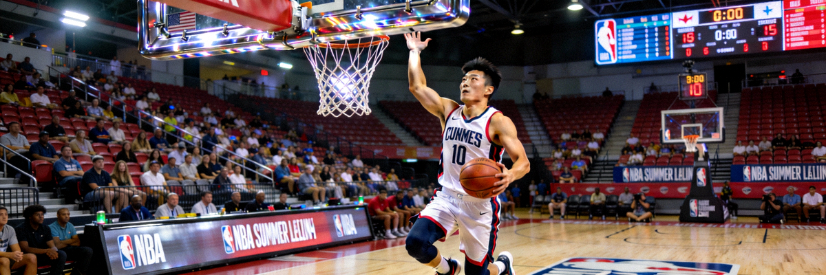 中国篮球运动员在NBA夏季联赛中突破上篮
